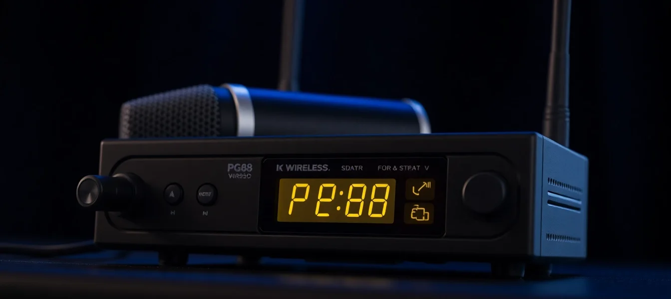 High-quality PG88 wireless receiver with LED indicators and integrated antennas, perfect for live sound applications.