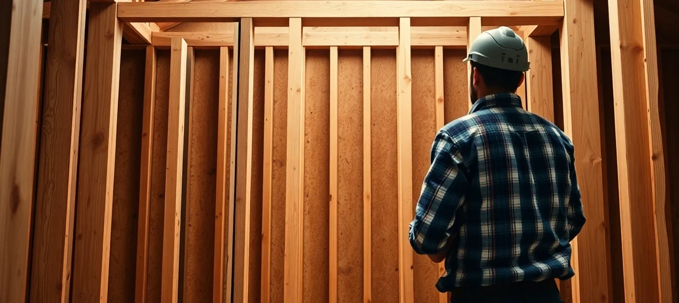 High-quality framing in construction with skilled workers assembling wooden supports for a building structure.