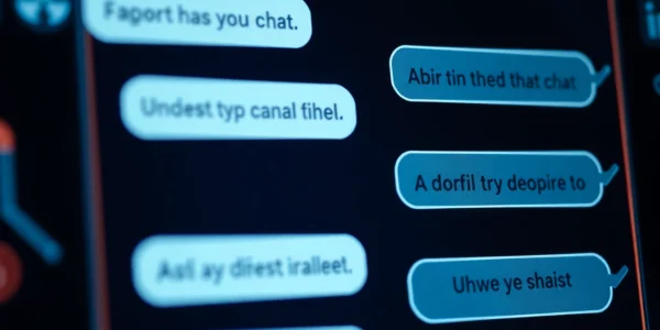 Futuristic AI chatbot interface highlighting unfiltered nsfw ai chat capabilities with glowing accents and suggestive conversation bubbles, appealing to adults.