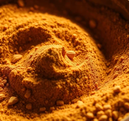 High-quality Nutmeg Powder being sprinkled into a wooden spoon for culinary use, emphasizing