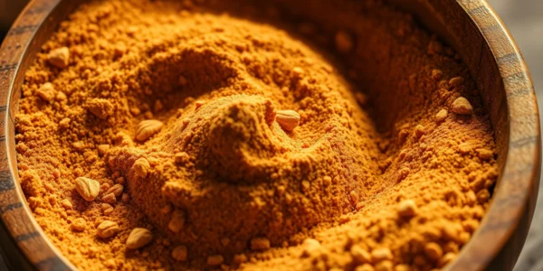 High-quality Nutmeg Powder being sprinkled into a wooden spoon for culinary use, emphasizing
