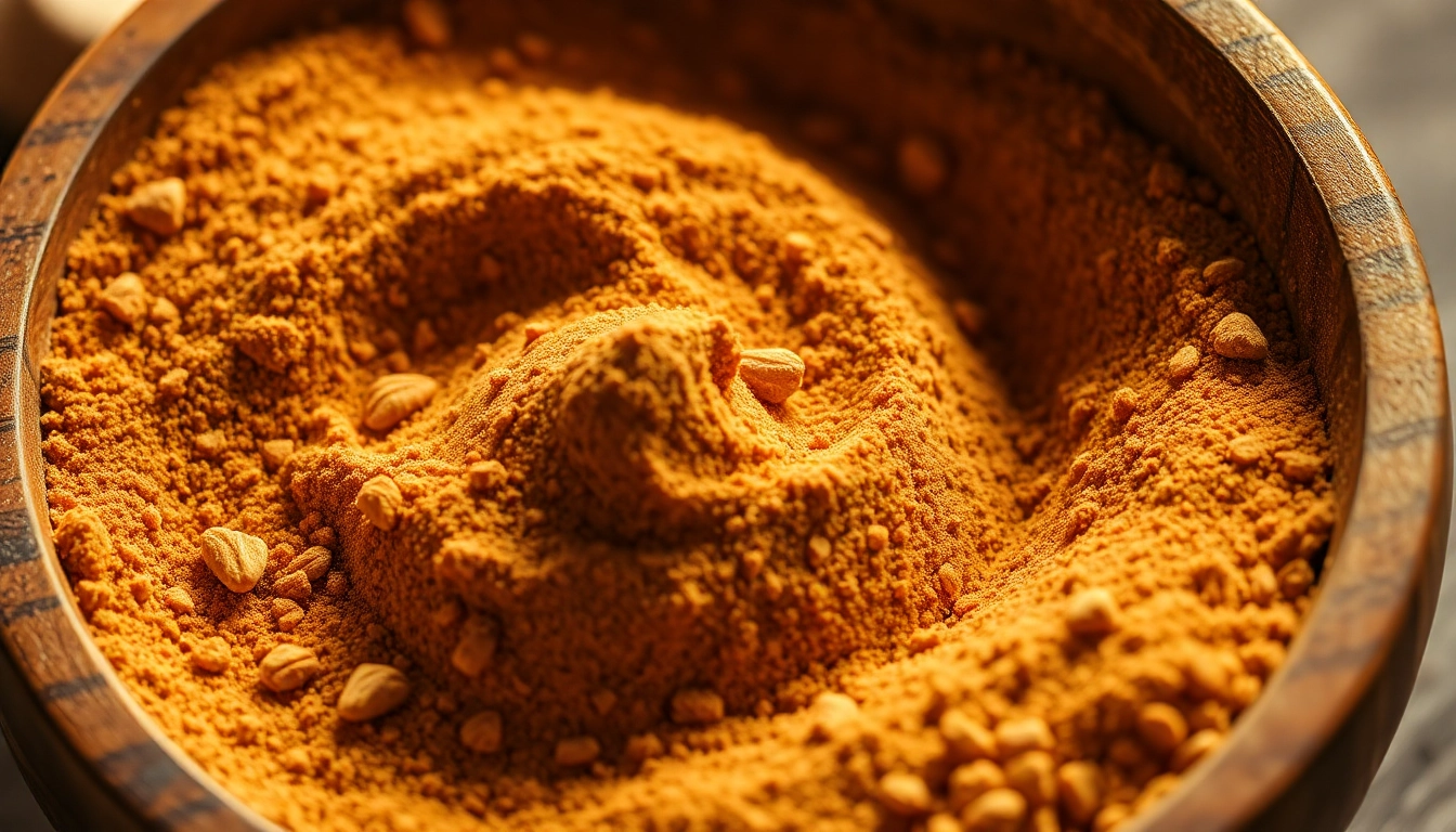 High-quality Nutmeg Powder being sprinkled into a wooden spoon for culinary use, emphasizing